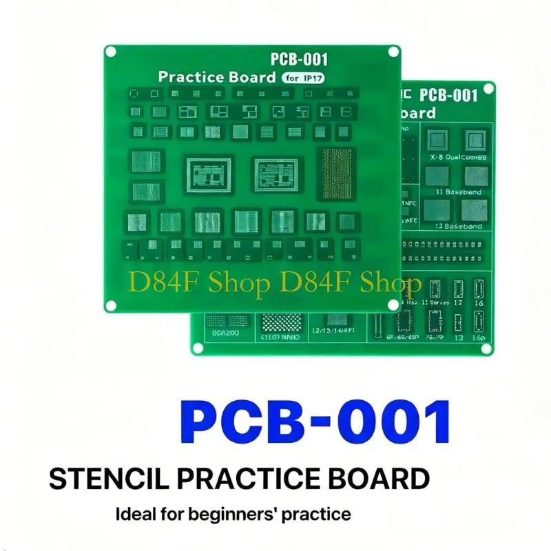 D84F Ball-Array Solder Training Board for Component Placement and Solder Practice, with QFN Pad Areas and Corner Holes for