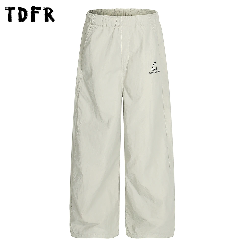 

Simple Print Cargo Pants Mens Autumn Winter Fleece Safari Style Elastic Waist Straight Baggy Wide Leg Trousers Man