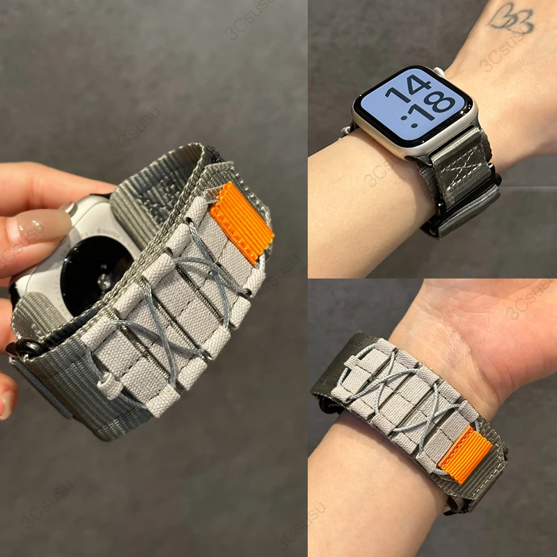 

Ремешок спортивный из прочной ткани для Apple Watch 9/8/7/6/5/4/3/2/1/SE, нейлоновый сверхпрочный спортивный браслет для iWatch 49 мм, 45 мм, 44 мм, 42 мм 41 мм