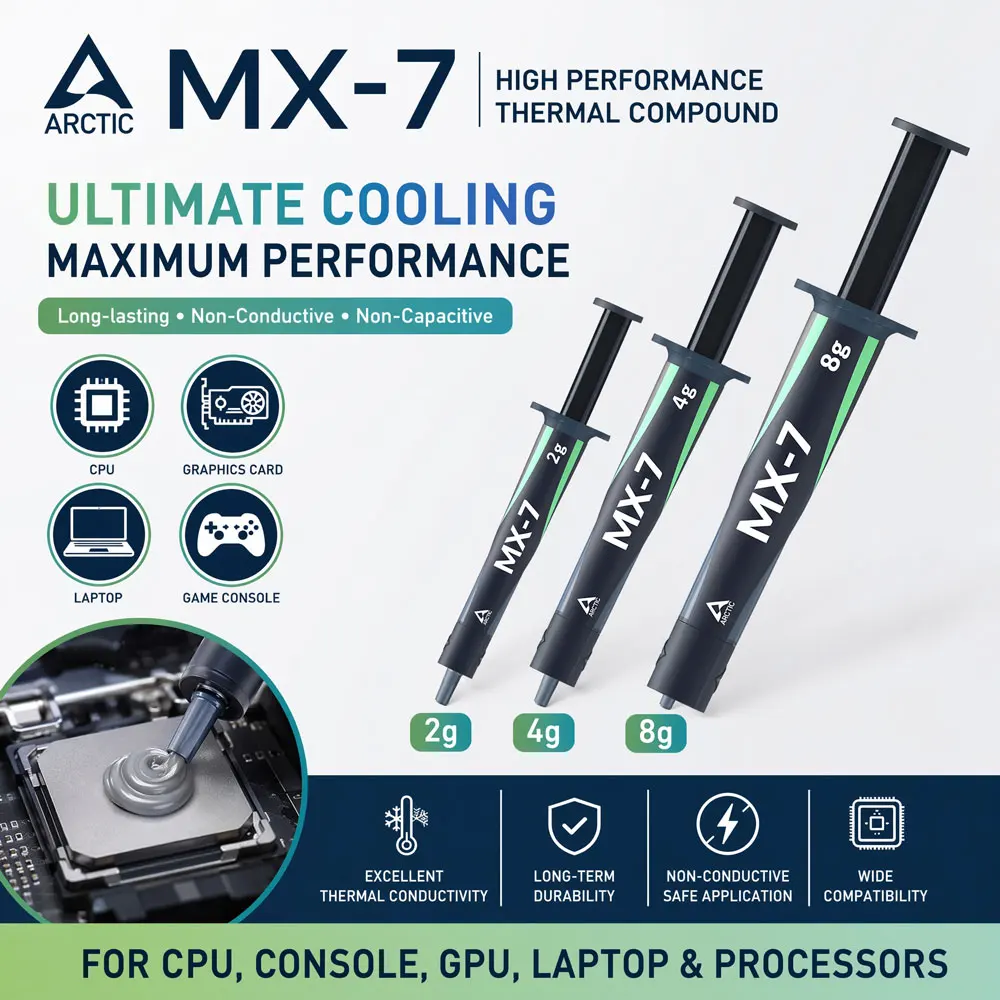 ARCTIC MX-7 4G 8G 2G Ultimate Performance Thermal Paste  for CPU Graphics Cards Laptops Consoles Long Durability Non-Capacitive