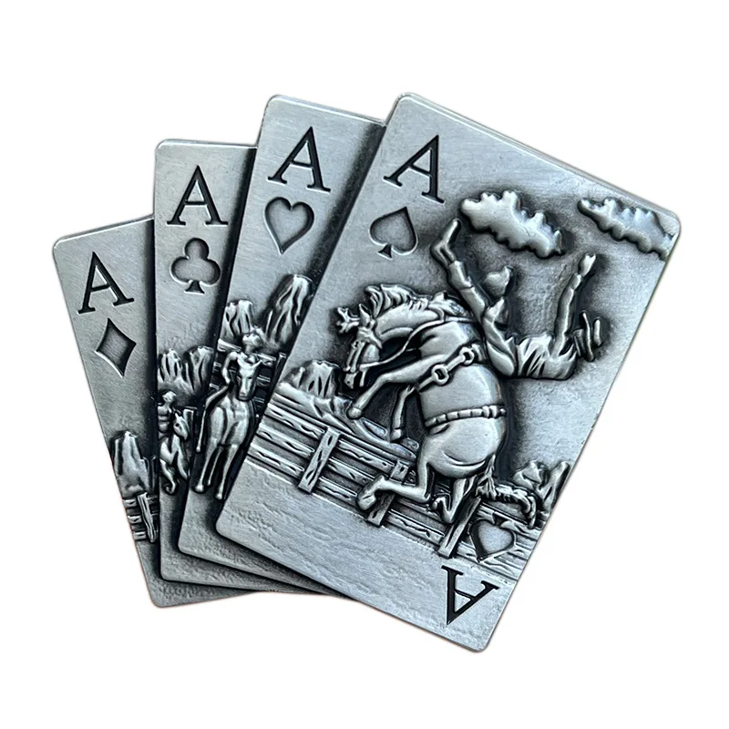 Western Cowboy Style Zinc Alloy Poker Card Belt Buckle European American Theme Metal Accessory for Men