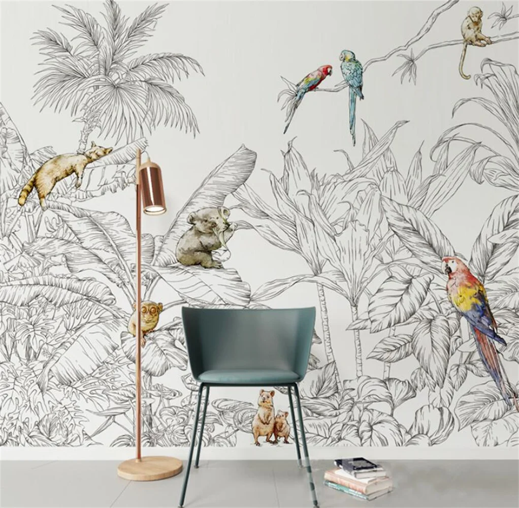 Custom 3D Murals Papel De Parede Tropical Rainforest Animals Wallpapers for Living Room Dining Room Background Decoration