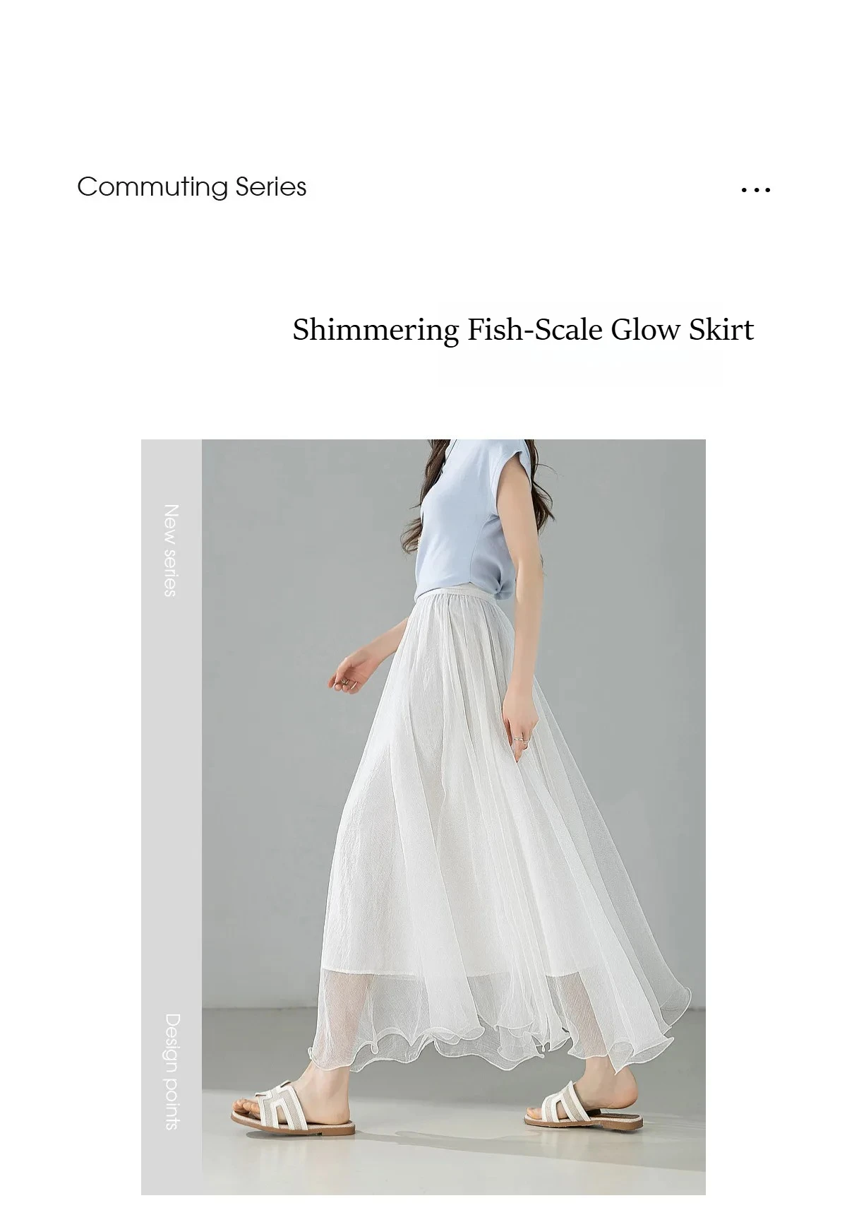 SENTUBILA Eleganter Hochgeschnittener Schimmernder Chiffon A-Linien-Rock 2026 Sommer Weißer Netzrock mit Elastischem Bund Damen-Unterteil W62QG7415 – Detail 3