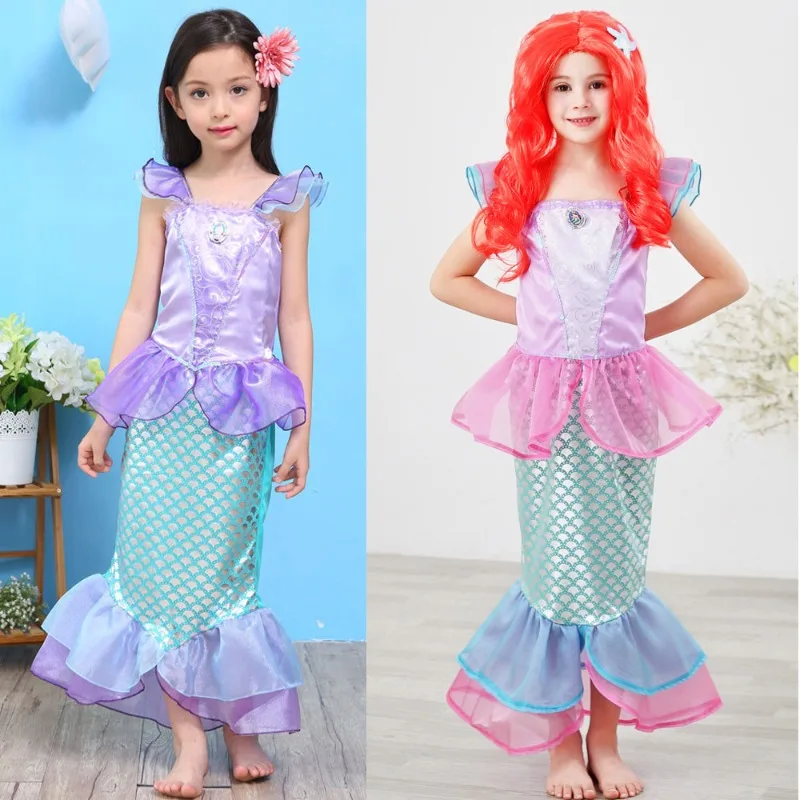 Vestito da sirena per ragazze per bambini Halloween Carnival Party Girls' Cospaly Princess Ariel Dress abiti da ballo di compleanno per bambini