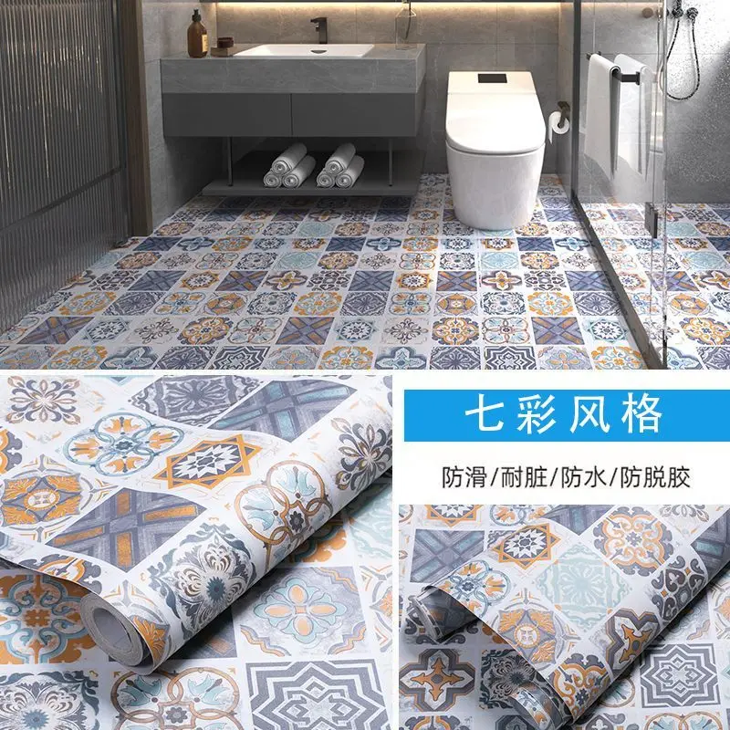 Thickened Bathroom Floor Stickers Kitchen Bedroom Stickers PVC Self-adhesive Waterproof Anti-slip Wear-resistant Tile Stickers