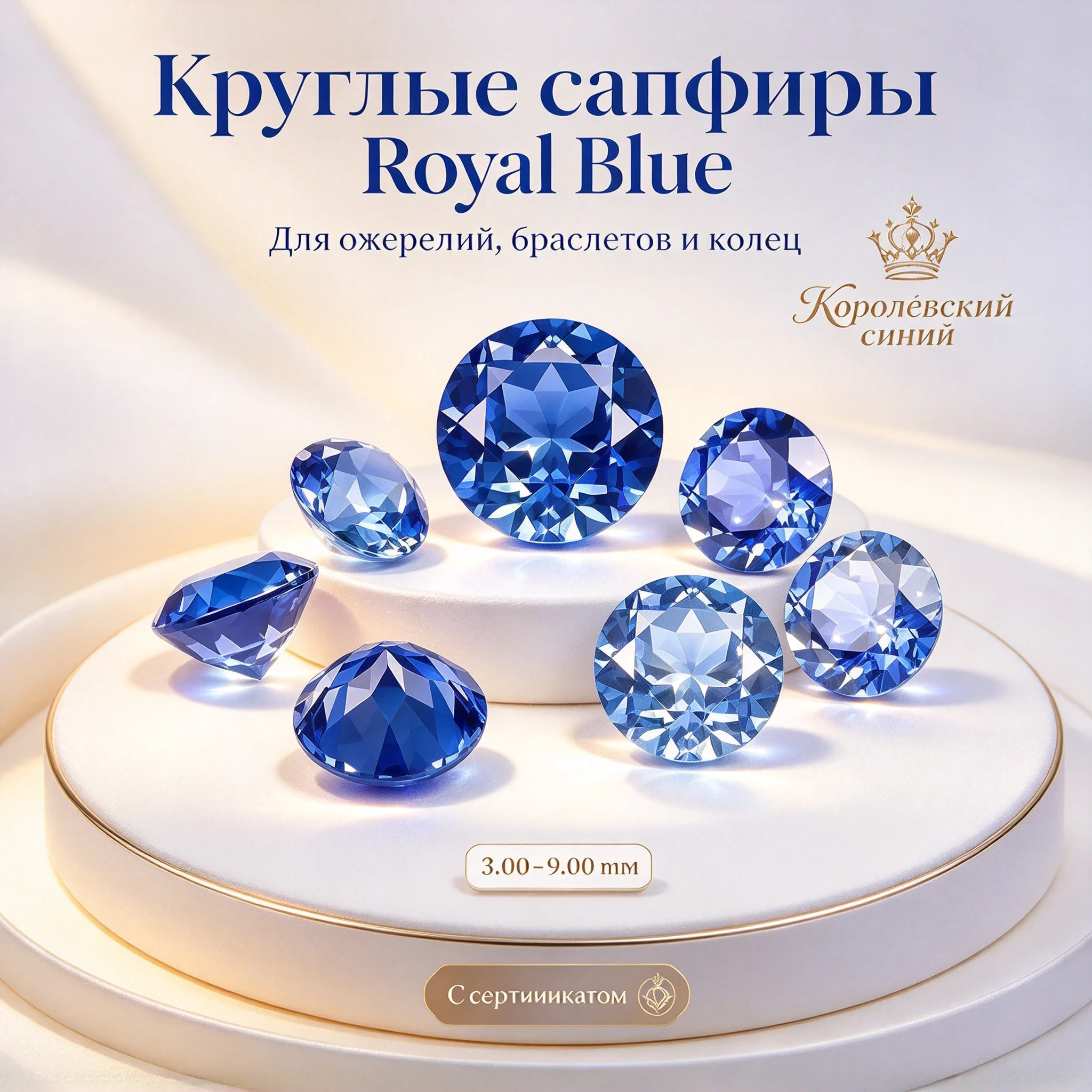 Brilliant Round Cut Royal Blue Sapphire Gemstone 3.00-9.00mm, Sparkling Blue Loose Stone for Custom Handmade Jewelry Design