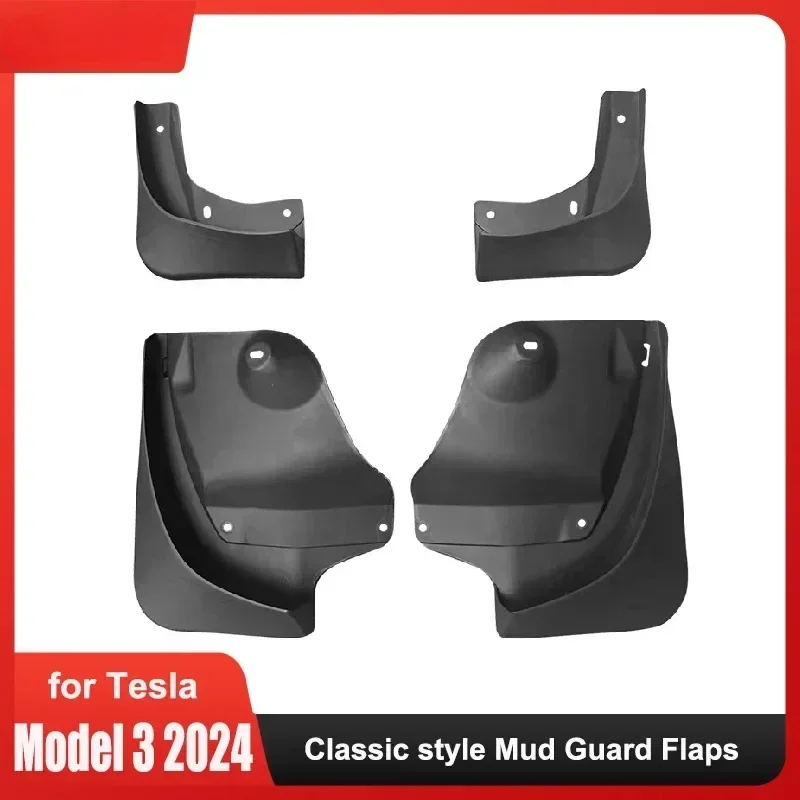 For Tesla Model 3+ Highland 2024 Classic Mud Guard Flaps Mudguard Front Rear Wheel Fenders Protector New Model3 Car Accessories