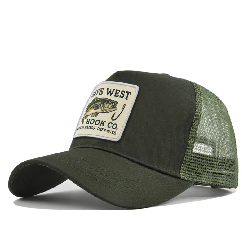 Hochwertige Angler-Baseballkappe mit Stickerei für Herren und Damen, Outdoor-Angler-Snapback-Mesh-Kappe, atmungsaktiver Sonnenschutz, Dad-Trucker-Hut