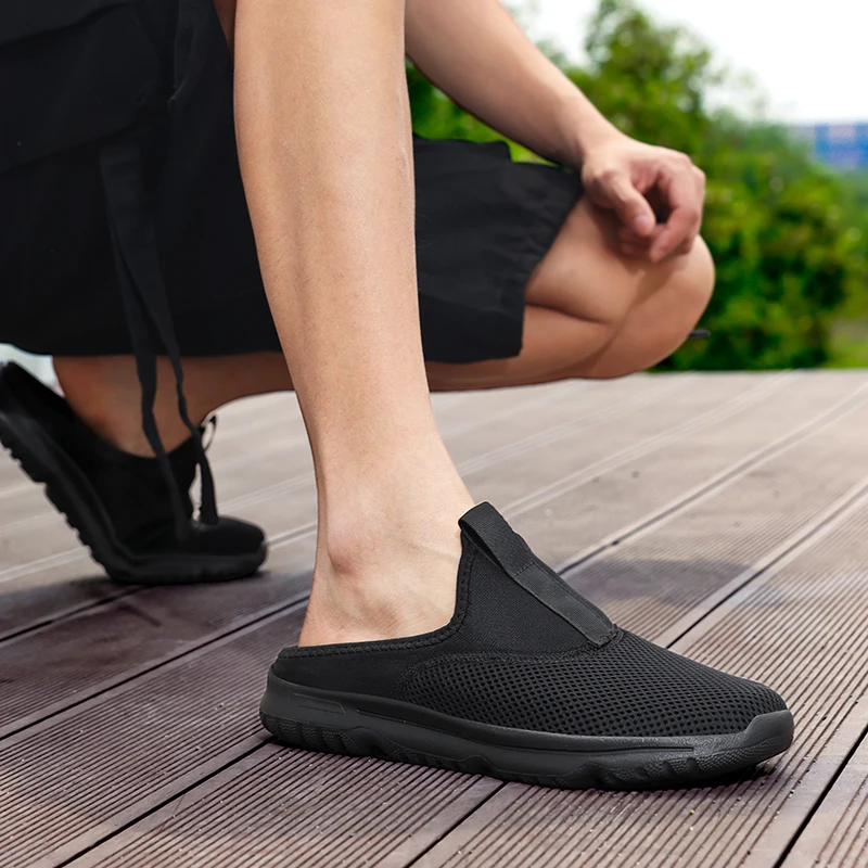 Plus Size 39- 47 Summer Men Half Slippers Lightweight Casual Shoes Outdoor Male Flat Slippers Anti-slip Mesh Slip on Loafers