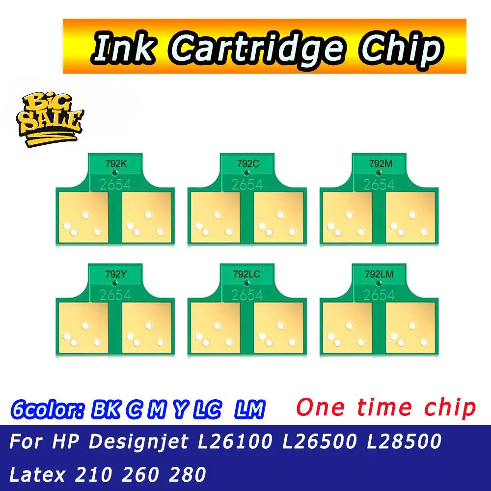 

HP792 Chip 6 Color 775ml Disposable Printer Chip For HP 792 Ink Cartridge Chip Latex 210 260 280 Designjet L26100 L26500 L28500