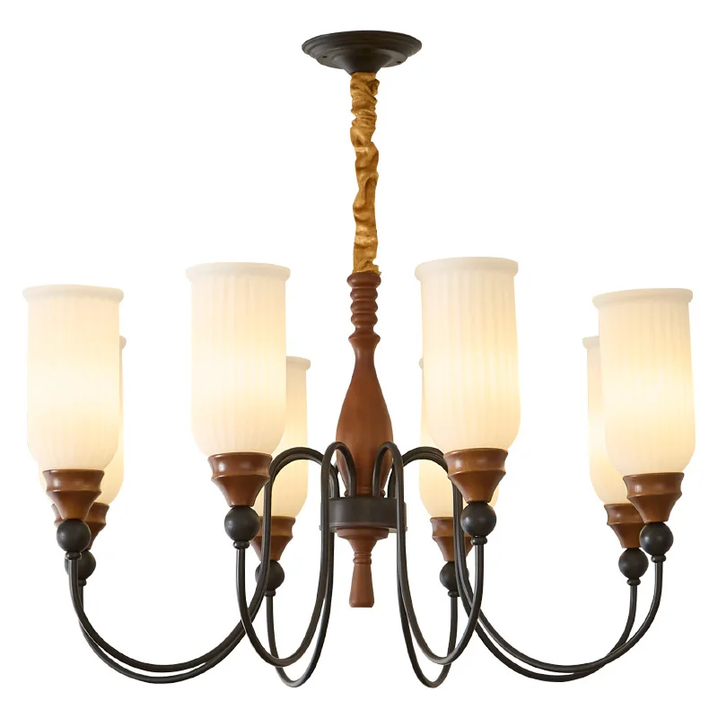 

American medieval French retro living room chandelier, walnut color bedroom dining room main 2025 new lamps