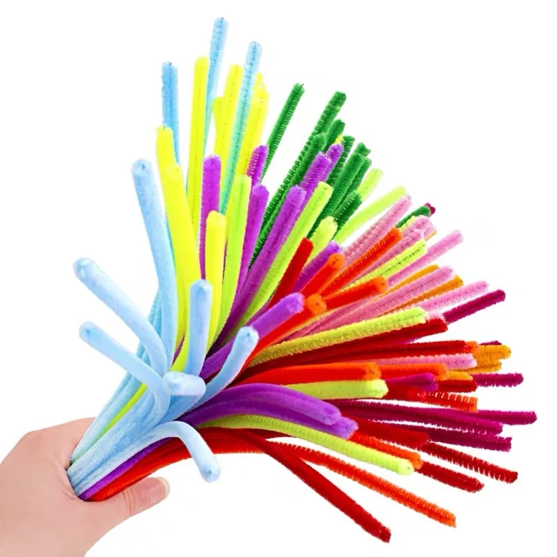 100PCS Colorful Chenille Stem Twisted Rod Wool Root Fluffy Bar Iron Wire DIY Handcraft Twisting Decorations Pipe Cleaners Plush