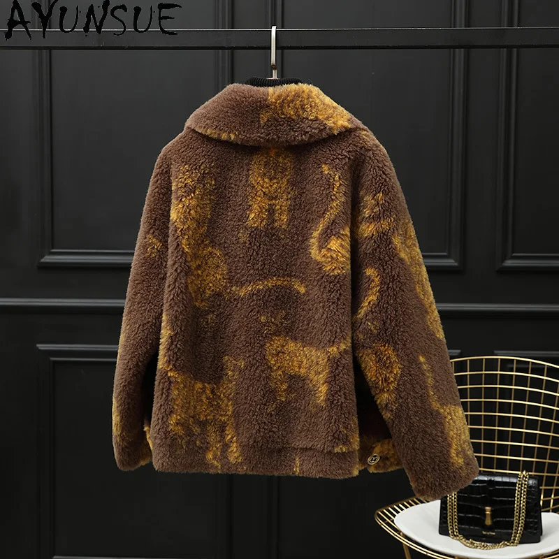 AYUNSUE Płaszcz damski ze 100% wełny, kurtka z owczej skóry naturalnej, jesienno-zimowe ubrania damskie, nowość w kategorii płaszczy, płaszcze damskie, płaszcz z kompozytowego futra
