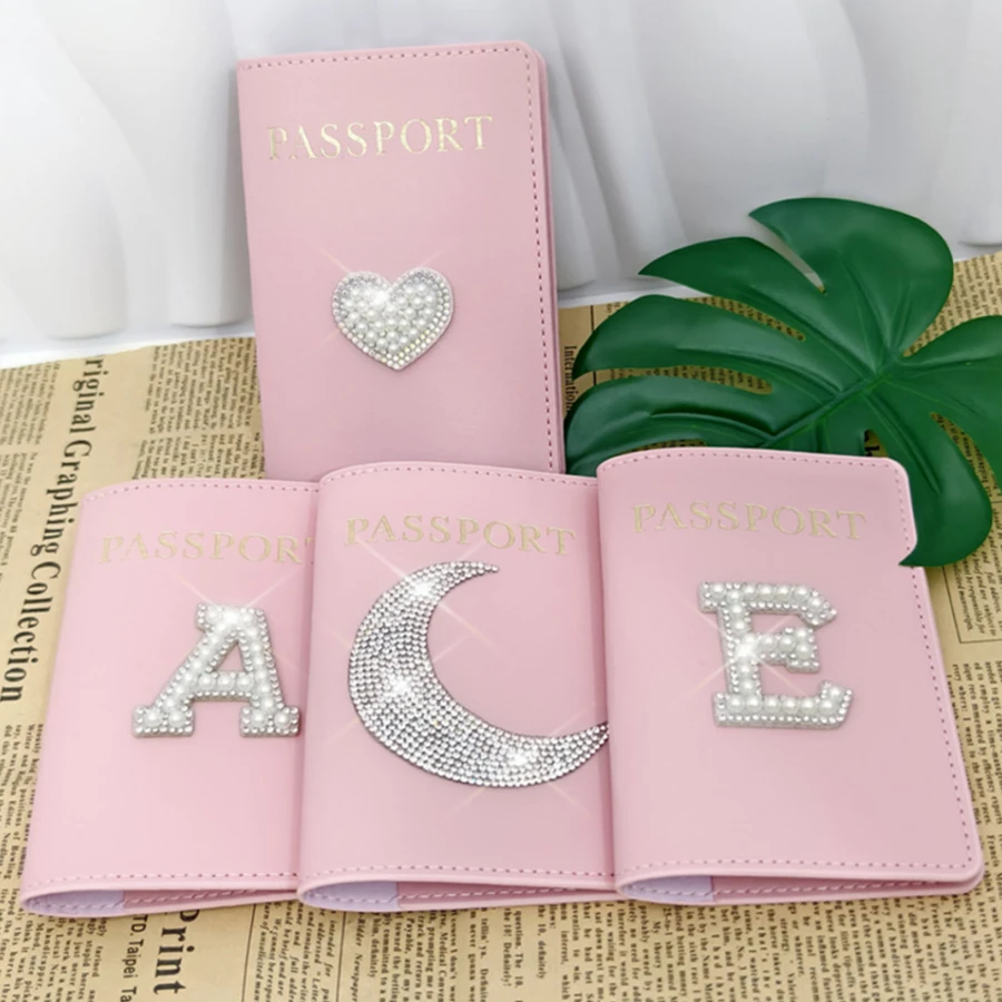 1 Piece Pearl Rhinestones Passport Cover Case Holder Wallet Card Holder Fashion Travel Accessories For Flight for Women For Girs