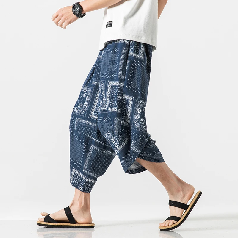 Summer Men‘s Harem Pants Oversize Casual Streetwear Fashion Men Cross Pants Elastic Waist Jogger Pants Man Sweatpants