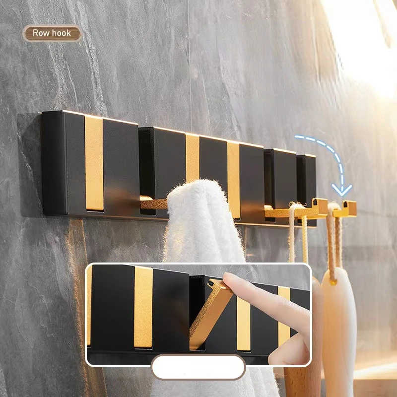 Black Golden Robe Hooks Folding Towel Hanger Installation Wall Hooks Coat Clothes Holder for Bathroom Kitchen Bedroom Hallway