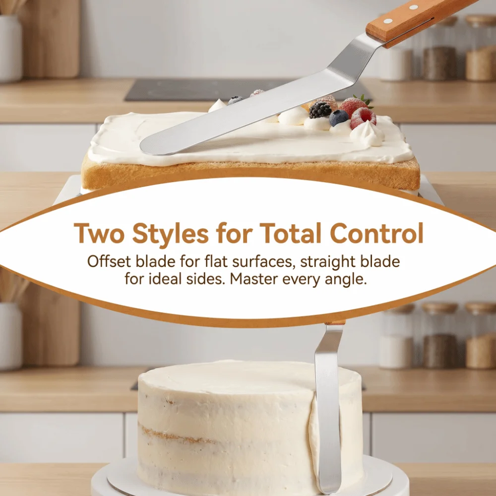 Stainless Steel Blade Cake Spatula Food Grade Rounded Tip Icing Spatula Riveted Handle Smooth Flat Blade Palette Knife