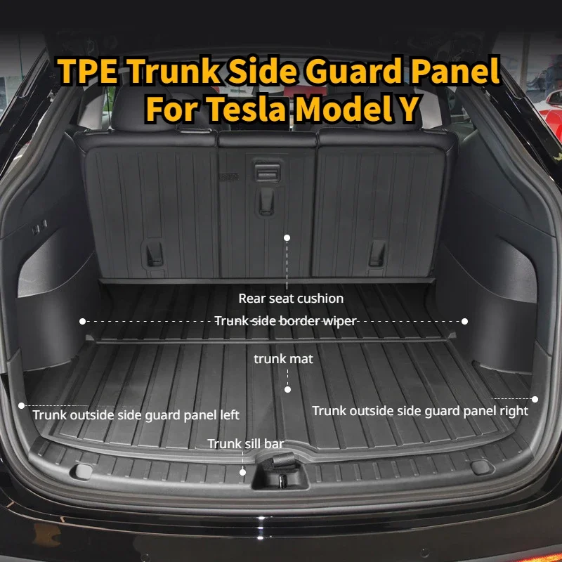 TPE Trunk Side Guard Panel Sides protezione in pelle scamosciata per Tesla Model Y berlino cuscino del sedile posteriore Trunk Sill Bar accessori