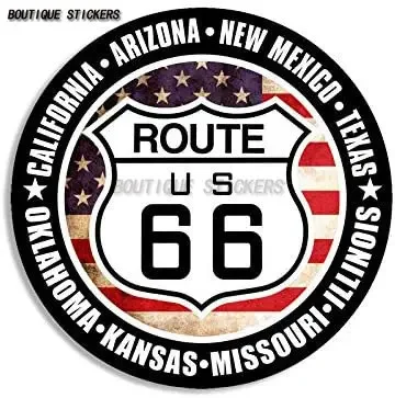 

Interesting Round US 66 Sign W/All 8 States Car Sticker Waterproof PVC Car Motorcycle Decoration Accessories