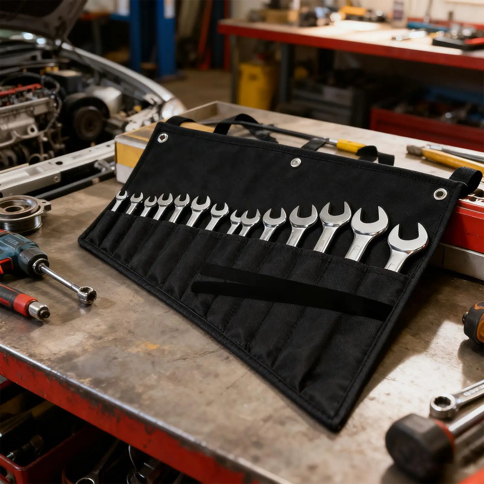 

Oxford Cloth Wrench Roll Organizer with Elastic Straps - Portable Tool Pouch Carrier for Electricians - Ideal for Garage, Travel