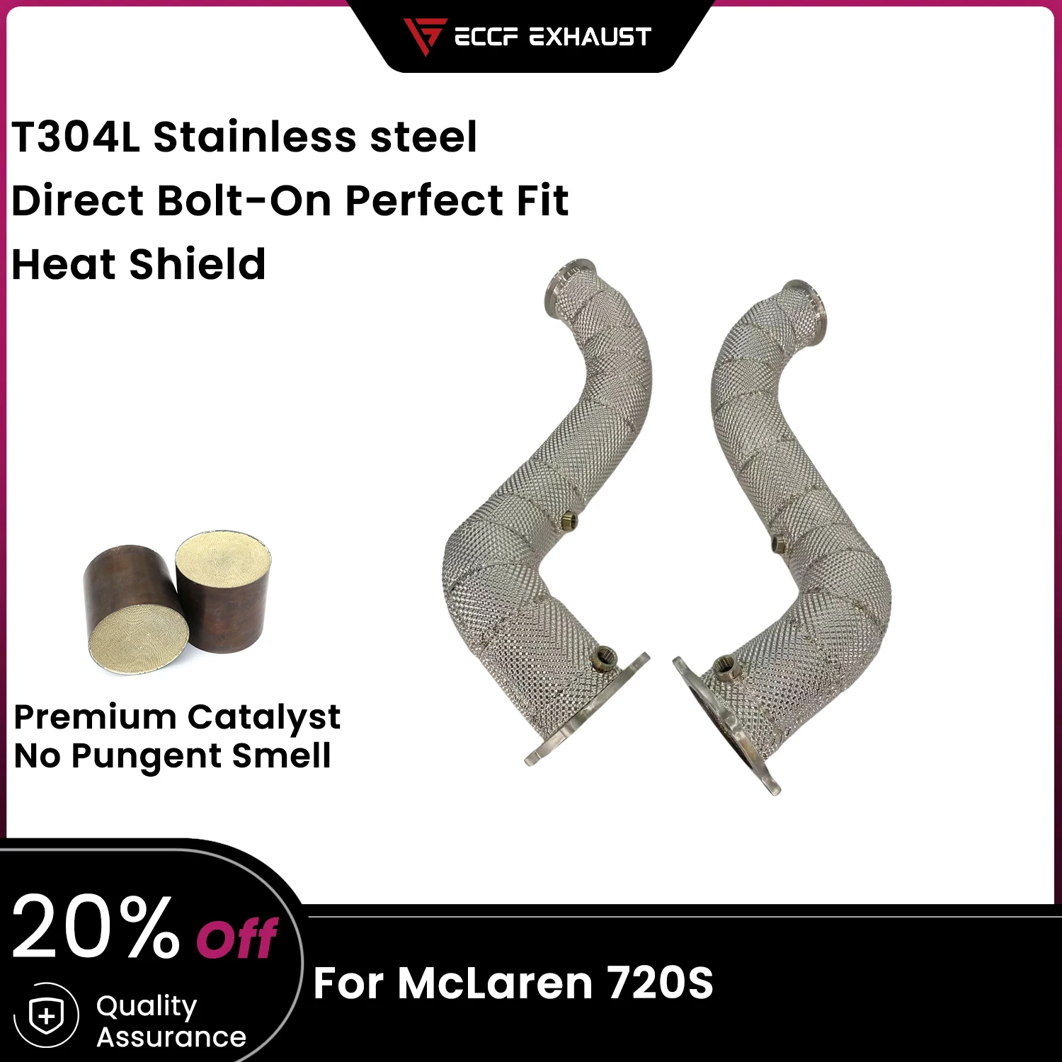

ECCF Sports Downpipe With Heat Shield For McLaren 720S Exhaust Sound High Flow Performance Upgrade