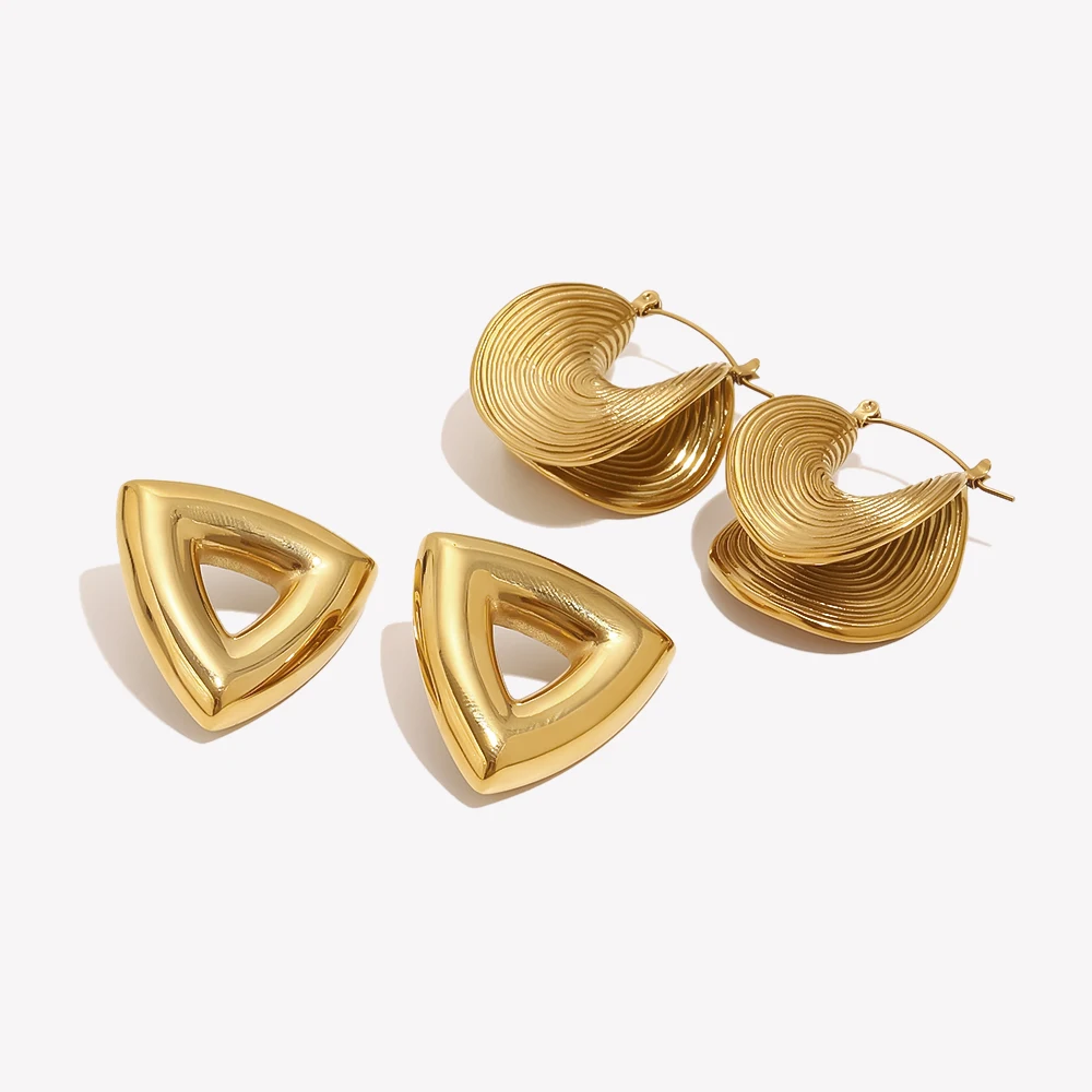 E.B.belle Folded Threaded Brim Asymmetric Paper Airplane Zircon Embellished Vortex Minimalist Striped Oval Wave Wing Earrings