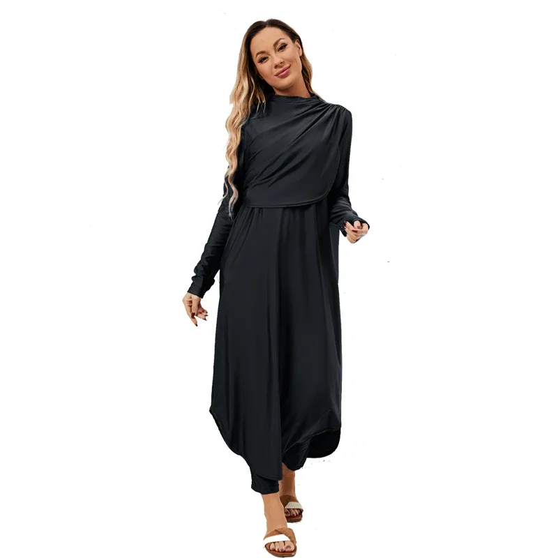 Femme musulman burkinis muçulmano feminino 3 peça conjunto de banho islam árabe hijab nadar robe calças maiô conservador maillot de bain