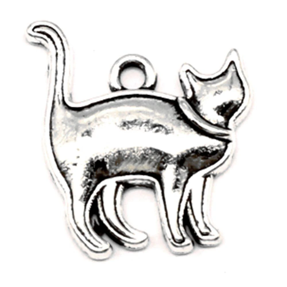 10pcs 15x17mm Cat Charms Vintage Pendant For Crafts Woman Jewelri Antique Silver Color