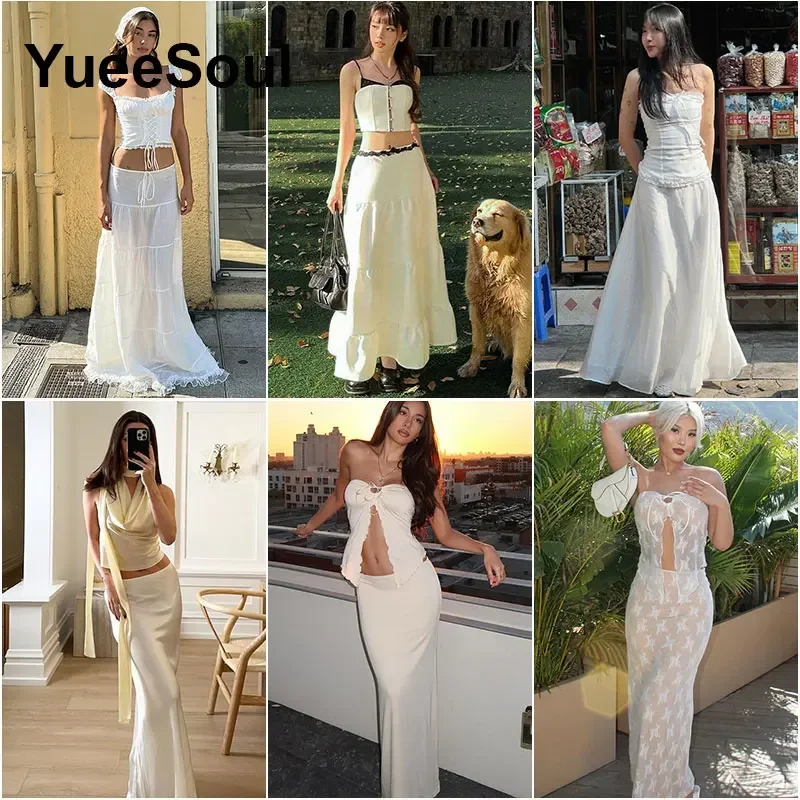 Dress Sets for Women 2 Pieces Sleeveless Sexy Crop Tops Skirt Set New Y2K Sweet Cute Chic and Elegant Party Beach Women's Suit