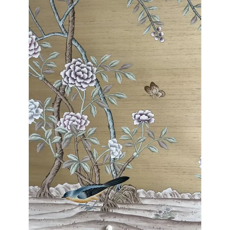 Hand-Painted Silk Wallpaper Floral Pattern Wallcovering Classic High-end Custom Wall Murals for Living Room and Hotel
