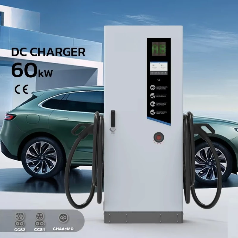 Level 3 EV Charger 60kW DC Fast Charging Station Dual Gun CCS2 Customizable Commercial Floor Mounted LCD Screen RFID IP54