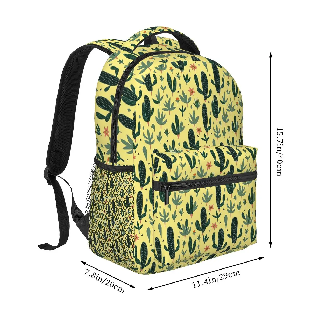 Cactus Garden Green Cacti And Floral Student Backpack School Bag Hiking Travel Daypack for Boys Girls Bookbag Shoulder Bags