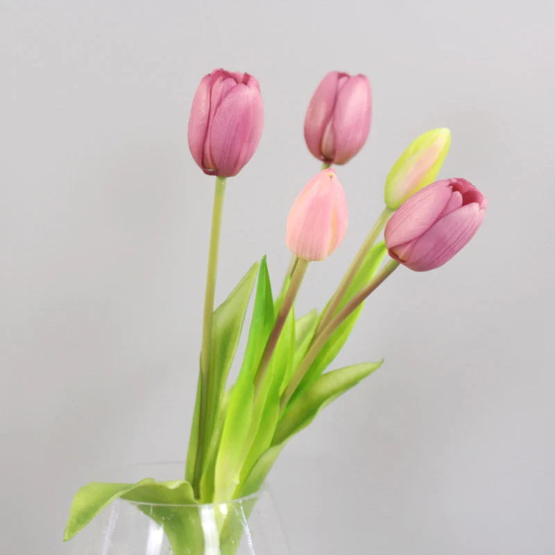Ramo de tulipanes de silicona de lujo, flor Artificial de tacto Real, decoración del hogar, mesa de comedor, arreglo de flores, planta, 5 unidades