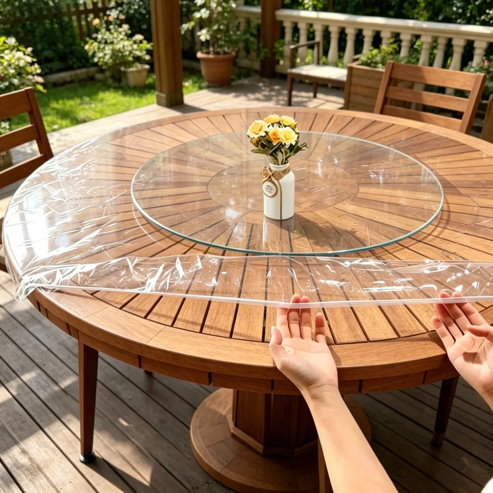1PC PVC Transparent Round Table Cover, Round Table Surface Protector, Wear-resistant, Suitable for Furniture, Kitchen, Office