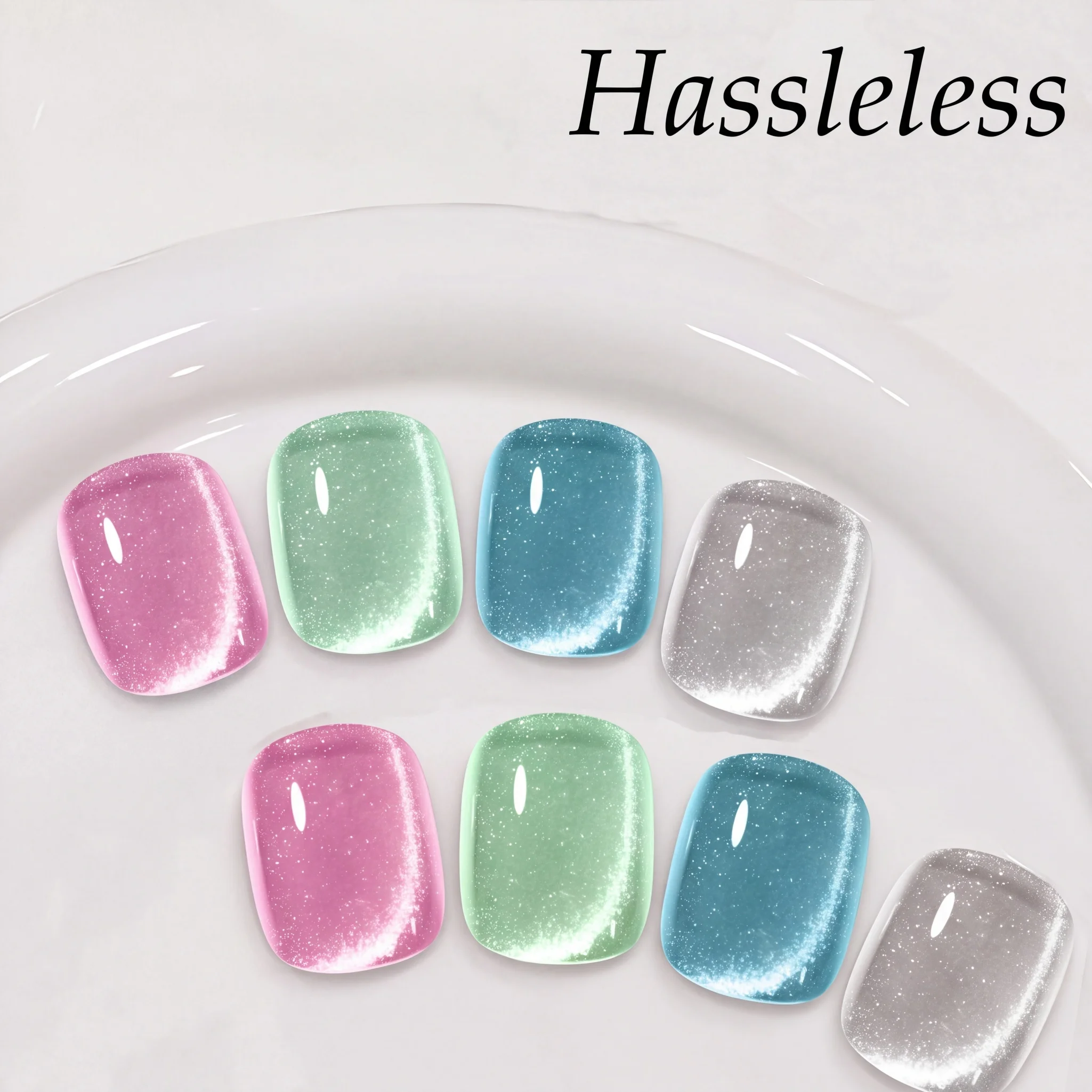 Hassleless 4Pcs Crystal Cat's Eye Nail Polish Set Pink Green Blue Silver White Glitter Magnetic Cat's Eye Gel 15ml Internet Celebrity DIY Nail Gel