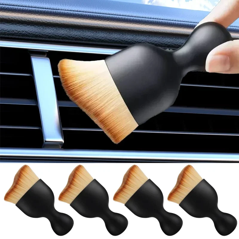 4pcs Car Interior Cleaning Brushes Soft Bristle Scratch-Free Auto Duster Tool Black Handle for Dashboard Vent Seat Detailing