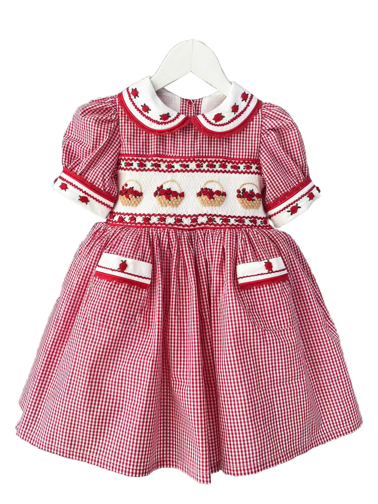 0-3Y Baby Girl Summer Red White Plaid Smocked Turkish Vintage Princess Dress for Birthday Holiday Easter Photography Eid