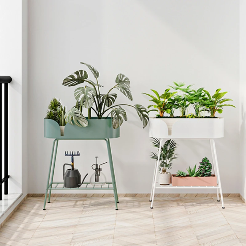 Nordic Iron Plant Stand  Stable Double-Layer Organizer for Living Room  Balcony Flower Pot Holder  Freestanding Plant Rack