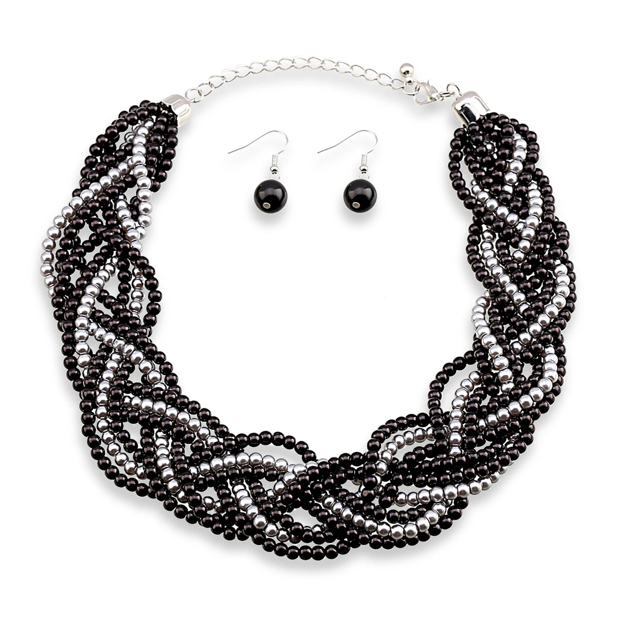 Newest Trendy Pearls Necklace Earrings Jewelry Sets for Women Engagement Gifts Fashion Multicolor Beads Bib Chokers
