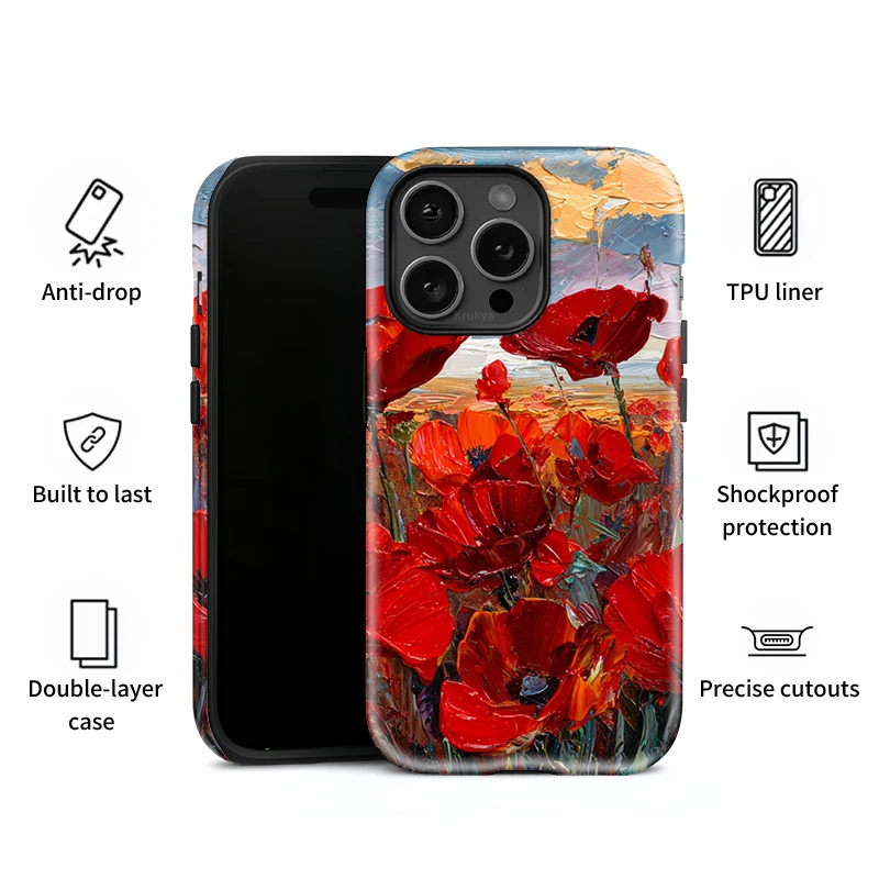 Krukya جراب هاتف آيفون 17 الهواء 16 15 14 برو ماكس 13 12 11 برو ماكس XS XR X SE2 الاكريليك للصدمات زهرة نمط غطاء