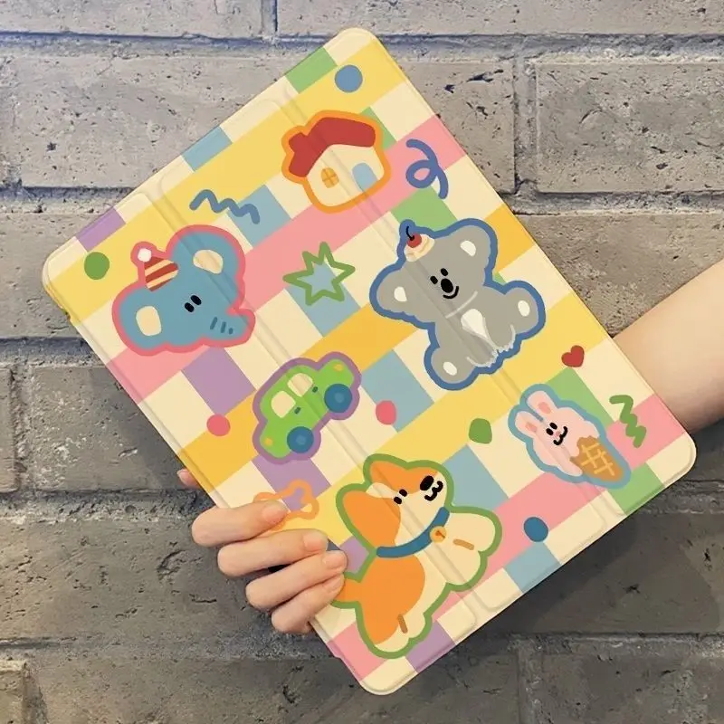 Colorful Animals Tri-fold Flip iPad Case with Pen Slot, for 11th Gen Pro/Air7/8/6/9th Gen 10.2/mini6