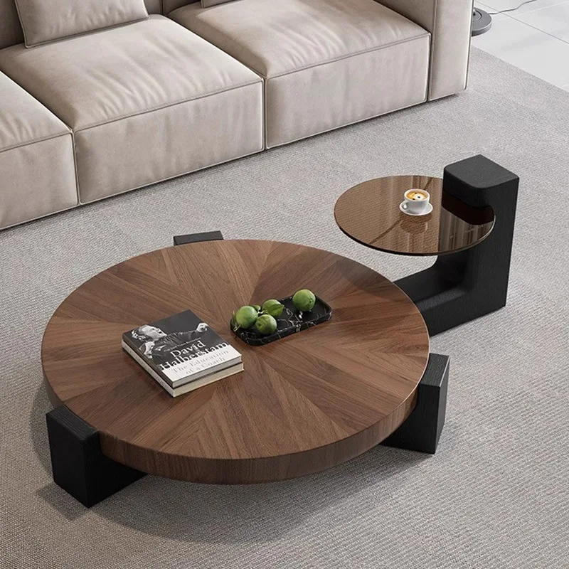 

high-end designer Italian minimalist solid wood board coffee table combination round Nordic small apartment tea table home