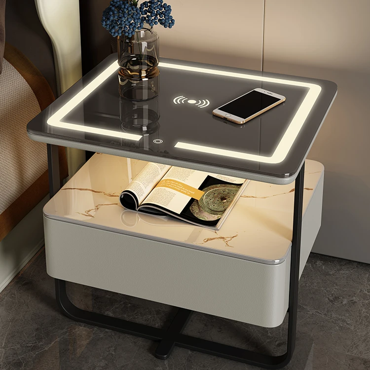 طاولة بجانب السرير ذكية وبسيطة وفاخرة ومتعددة الوظائف وشحن لاسلكي وقفل بكلمة مرور وطاولة بجانب السرير #2
