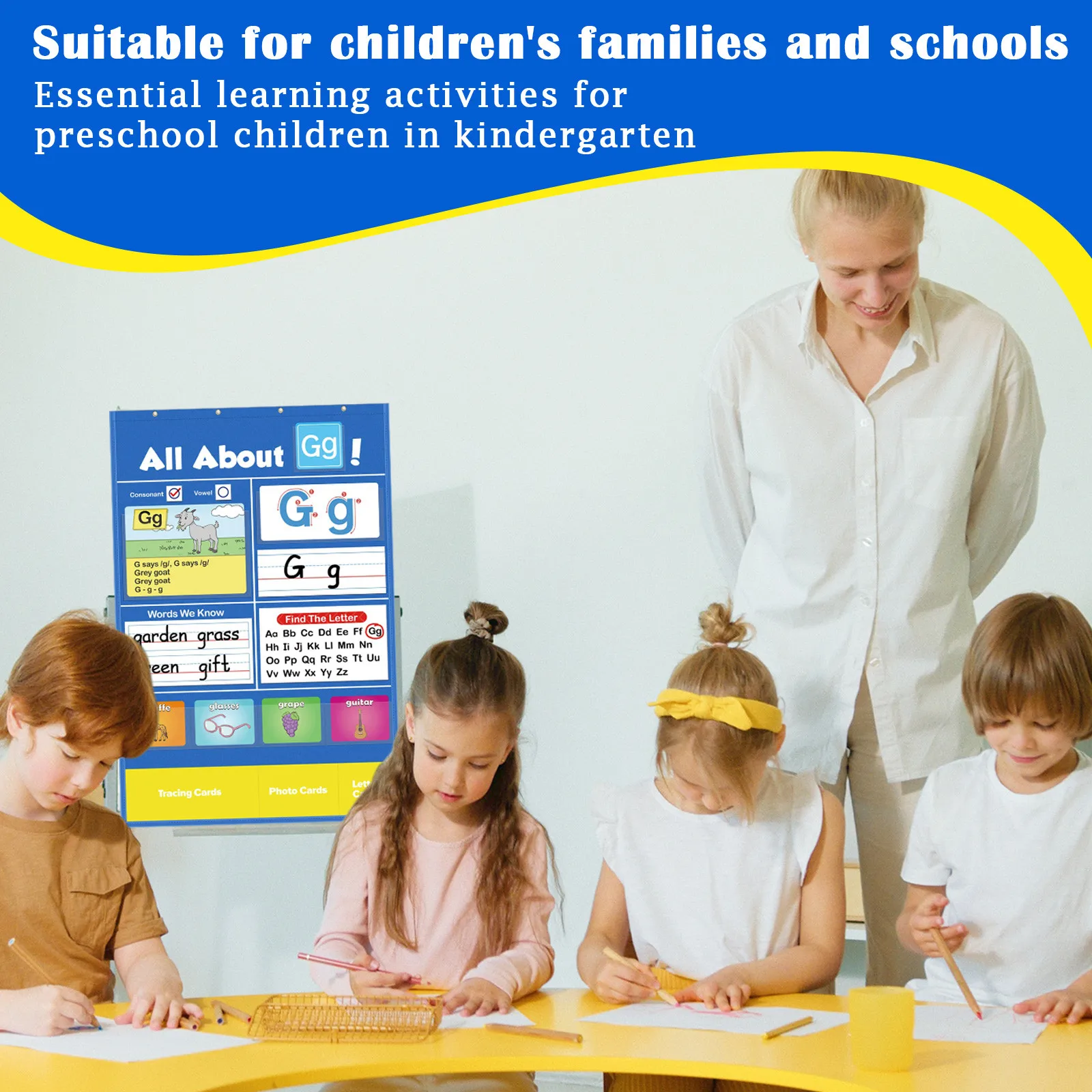 مخطط حائط لتعلم الحروف الأبجدية مع البطاقات التعليمية - مجموعة ممارسة التتبع والكتابة من مونتيسوري ABC |   الفصول الدراسية التعليمية لمرحلة ما قبل المدرسة