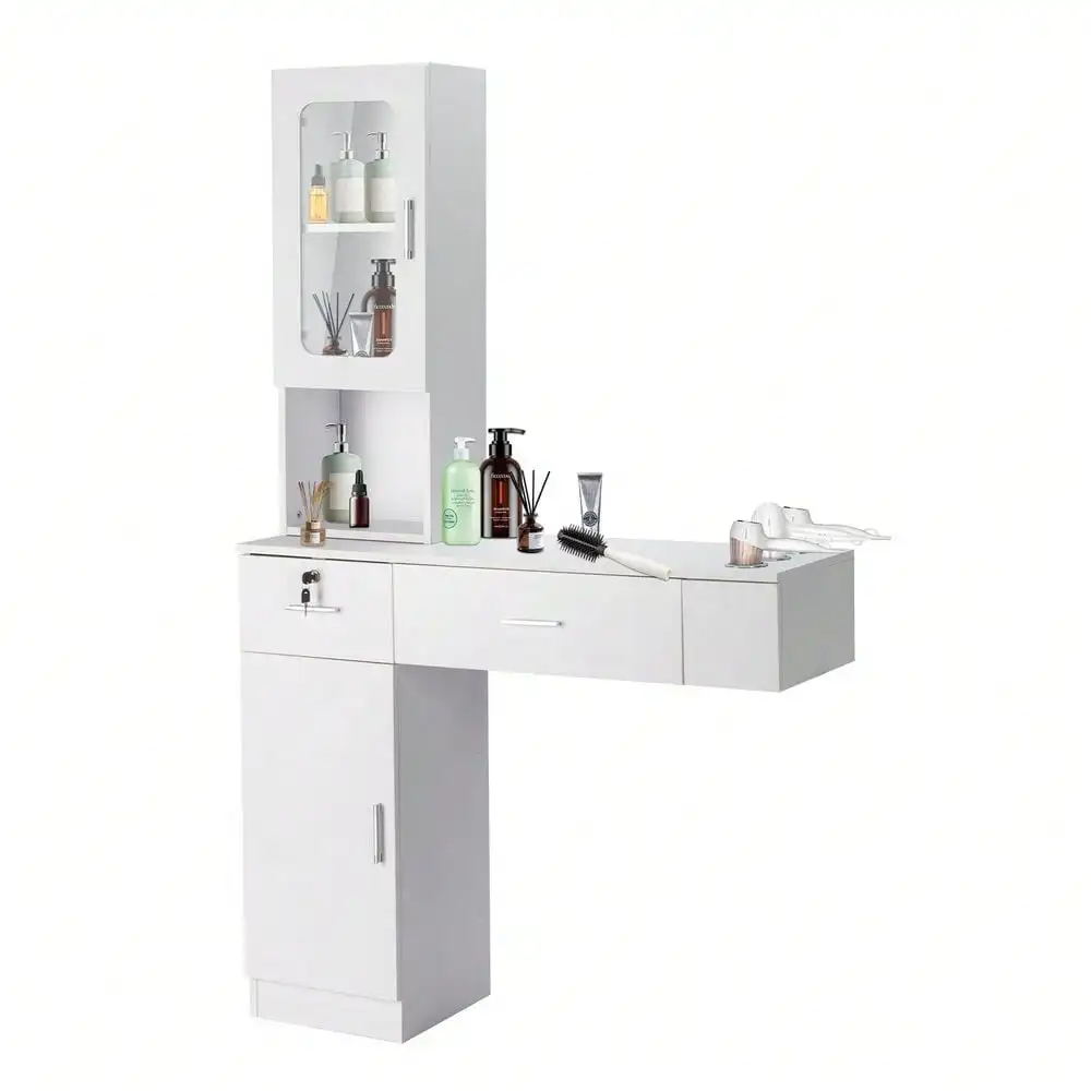 New Salon Station Barber Beauty Spa Storage Cabinet with Integrated Tool Holder