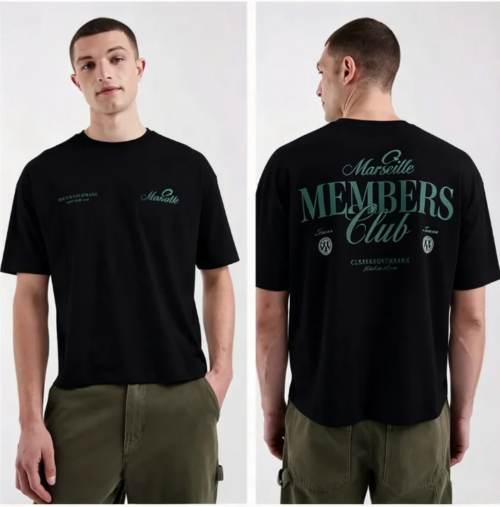 2026 Men Marseille Members Club Vintage Letter T-shirt Back Print Casual Short Sleeve Crew Neck Tee