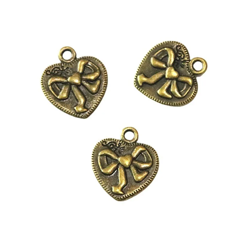 

40 Pieces/Lot 18*16MM Zinc Alloy Love Pendant Antique Bronze Plated Bowknot Heart Charms For Diy Jewelry Making