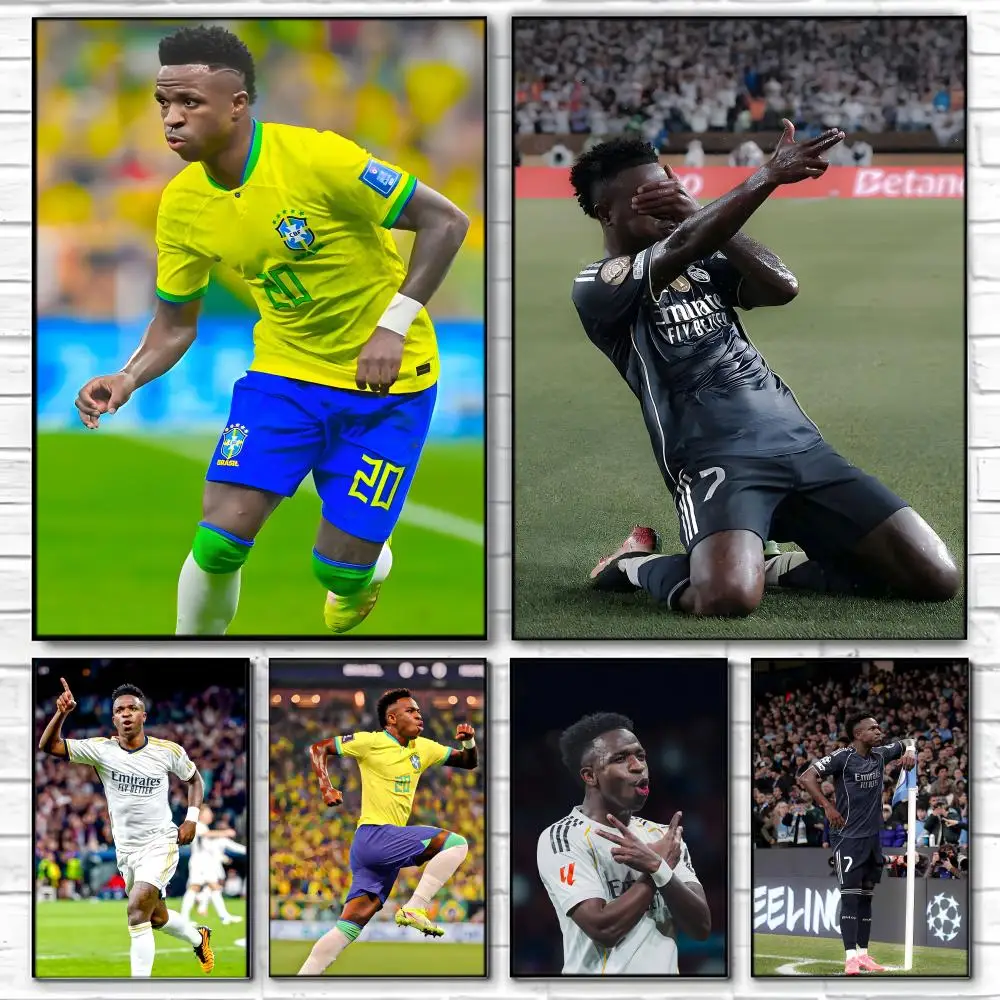 Brazil Soccer Player V-Vinicius Junior Poster  Self-adhesive Art Waterproof Paper Sticker Coffee House Bar Room Wall Decor