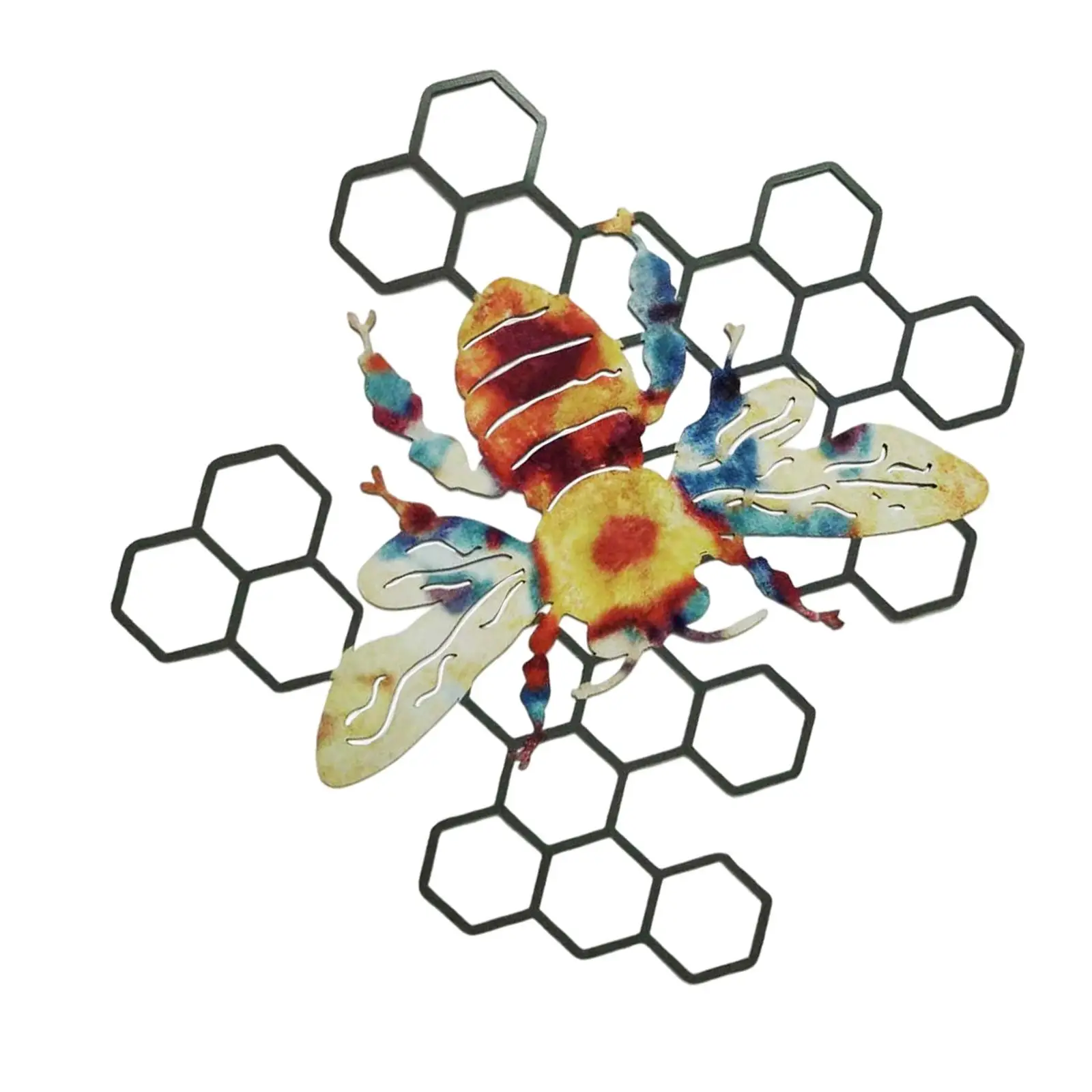 Bee Wall Art Ornament Colorful Painting Ornament Wrought Portable Garden Wall