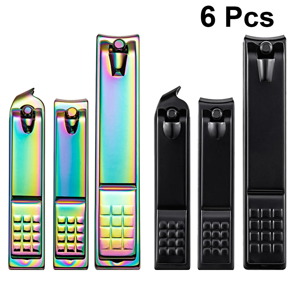 مجموعة ماكينة تشذيب الأظافر من الفولاذ المقاوم للصدأ مكونة من 6 قطع، تصميم مريح ومتين، أدوات مانيكير للعناية بالأظافر، أسود ملون